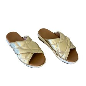 Aquatalia Samanta criss cross quilted leather slide sandal platinum gold